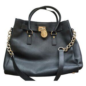 Michael Kors Purse Large Hamilton Black Saffiano Leather Satchel Handbag